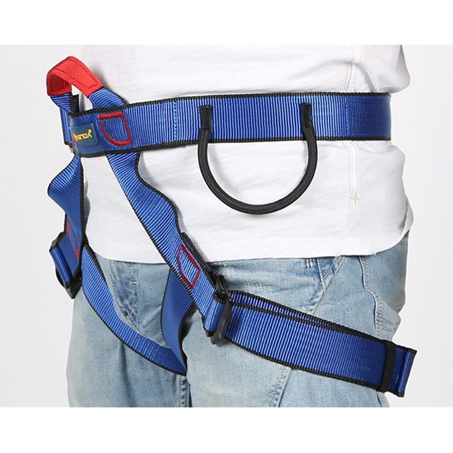 Heavy Duty Climbing Harness Half Body Belt Fall Equipment Adjustable Waist Hip for Mountainee Caving Rappelling - Blue