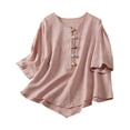 thumbnail image 2 of Meichang Chemises en Lin à Broderie Florale pour Femmes Manches 3/4 Col Rond Boutons Hauts Babydoll Blouses Rétro Coupe Ample T-Shirts Fluides Haut Décontracté d'Été, 2 of 4