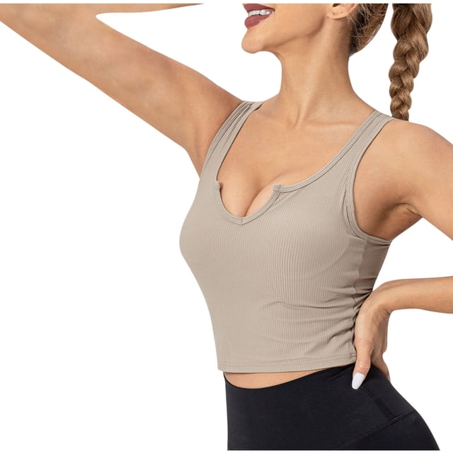 Yuyuzo Crop Tops for Women Sleeveless Shirts Deep V Neck Going out Tops Ribbed Knit Basic Tees