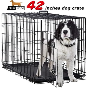BestPet Large Dog Crate Kennel, 42-Inch Double-Door Folding Design, Metal Wire, Black