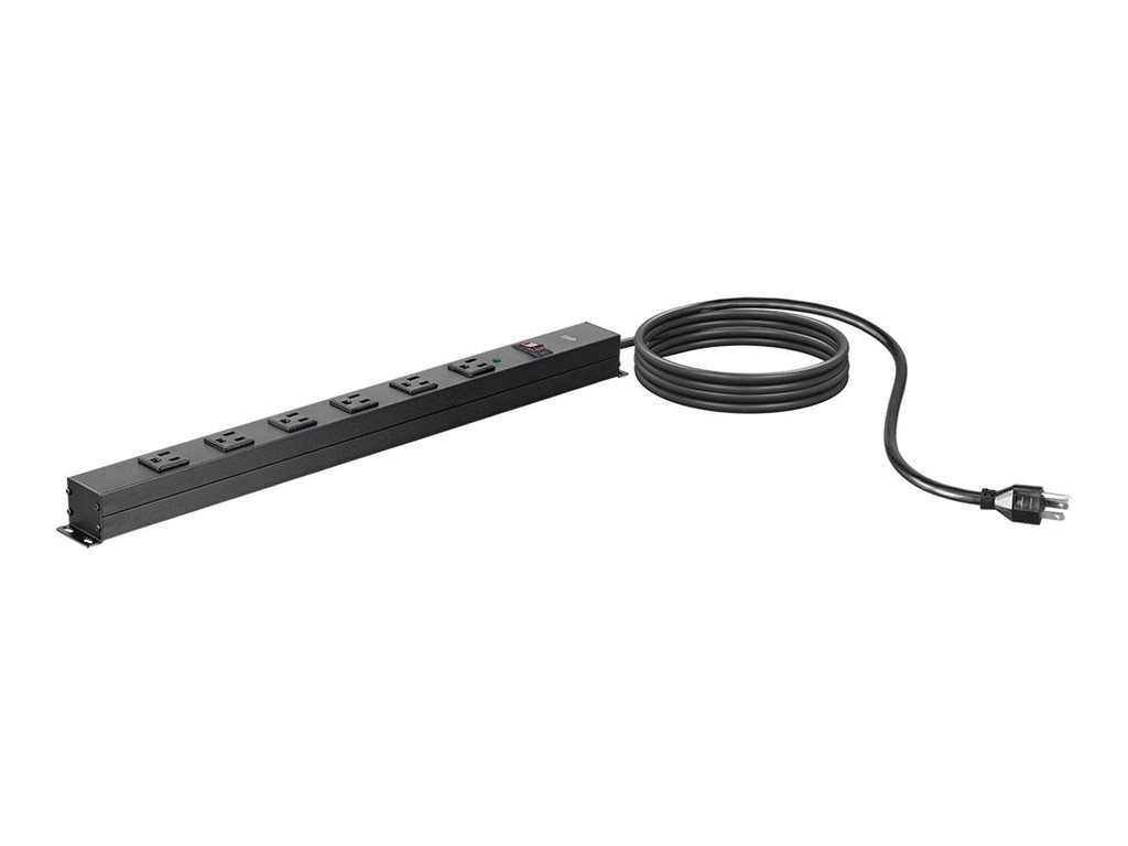 MP 6 Outlet Metal Surge Protector Power Strip with 15ft Cord and Surface Mount Tabs_ 540 Joules_ Black