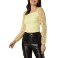 thumbnail image 4 of INSPIRE CHIC Haut Court Texturé à Manches Longues en Maille Transparente à Encolure Carrée Décontractée à Imprimé d'Étoiles pour Femme Jaune m, 4 of 5