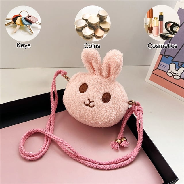 Dvkptbk Cute Plushed Rabbited Crossbody Bag Fashion Princess Coin Purse Baby Girl Accessory Bag easter decorations