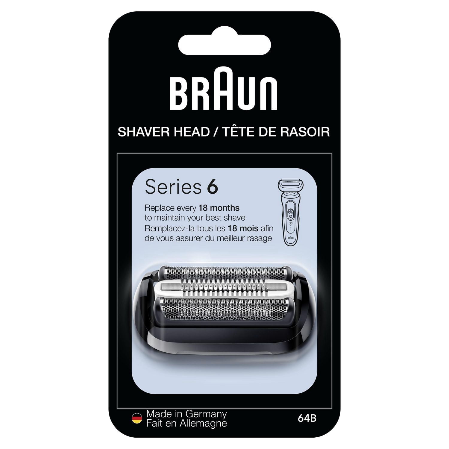 Braun Series 6 Electric Shaver Replacement Head with Sensitive Skinguard, Easily Attach Your Shaver Head, Compatible with next Generation Series 6 Shavers, 64B, Black