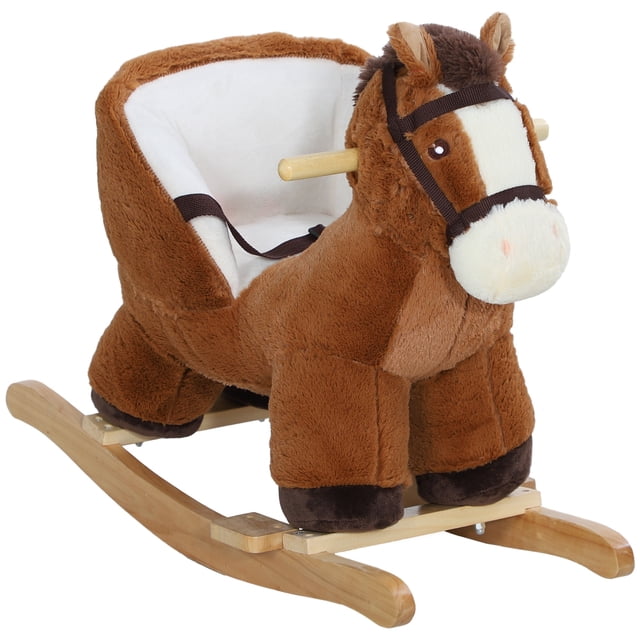 Qaba Cheval à Bascule pour Bébé, Animal en Peluche avec Sons