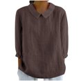 thumbnail image 2 of AherBiu Chemises en Lin pour Femmes Manches 3/4 Col à Revers Style Rétro Hauts Décontractés Amples Mode Automne 2024 Blouses, 2 of 5