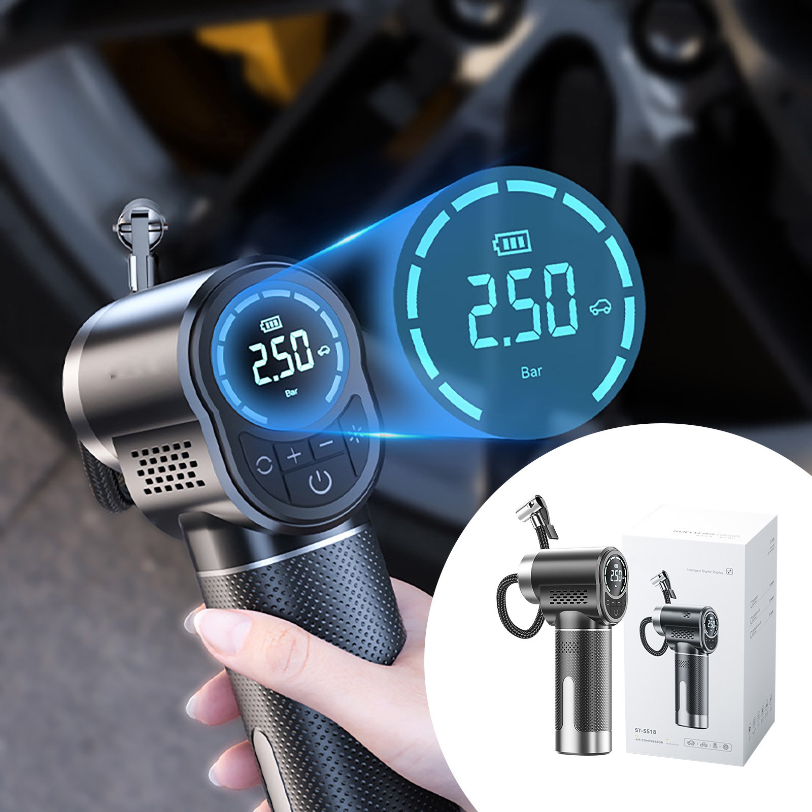 Tire Inflator Portable Air Compressor High Pressure Portable Air P Ump Car Tire Inflator With Two 4000mAh Large Batteries Hand Held Air Compressor Portable Air Compressor for Car Tires Air Compressor