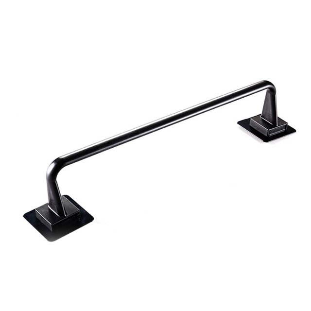 Single Towel Bar Kitchen Bathroom Wall Shelf Organizing Rod for Bathroom Wall Mounted Self Adhesive Rack Punch Free Reusable Toilet Holder Hotel Black 34cm