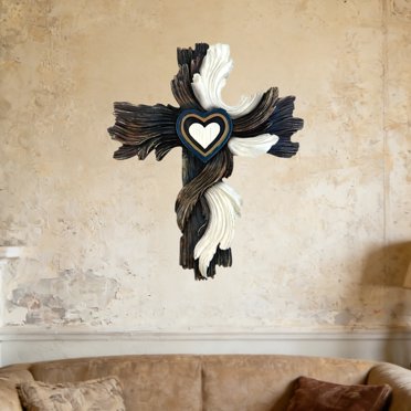 Wooden Crucifix Wall Hanging | Large 11.8x7.6 Inch Religious Decor for Home Church Office | Spiritual Gift for Christmas Easter Birthday