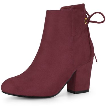 Unique Bargains Women's Block Heel Lace Up Back Ankle Boots