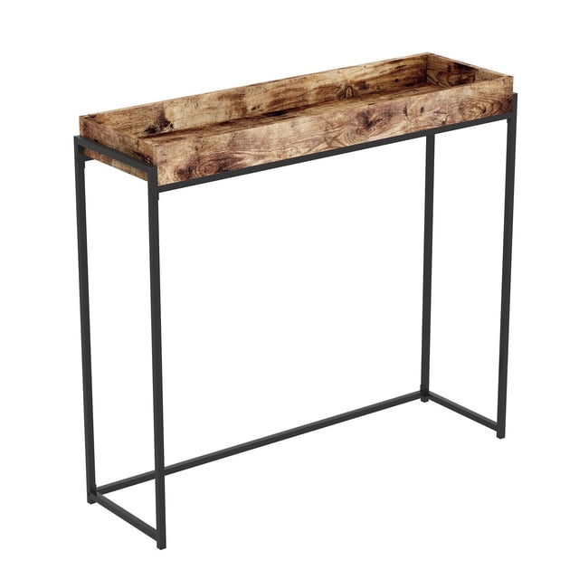 Safdie & Co. Table Console 35 L Brun en Bois Récupéré Plateau Encastré avec Dessus Rectangulaire en Plateau Encastré en Bois Récupéré Brun Mettant en Valeur le grain Naturel et les Nœuds, Supporté par un Cadre Minimaliste en Métal Noir avec Pieds Droits, Convient au Salon Ou à l'Entrée et Est Souvent Utilisé comme surface d'Exposition Élégante.