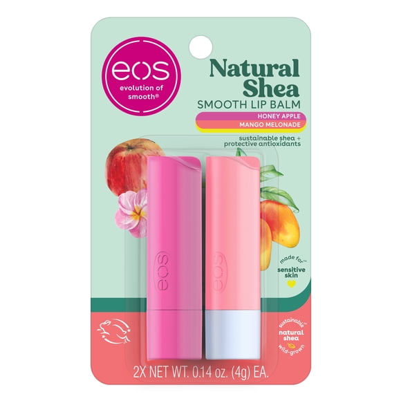 Eos Baume à Lèvres au Karité Naturel Miel Pomme et Melonade Hydratation Toute la Journée Produits de Soin des Lèvres 0,14 Oz Lot de 2