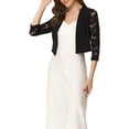 thumbnail image 4 of INSPIRE CHIC Boléro Court en Dentelle pour Femme, Ouvert sur le devant, Manches 3/4, Imprimé Floral de Noël, Noir, Taille P., 4 of 6