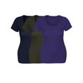 thumbnail image 4 of Emmalise T-Shirt à Manches Courtes pour Femmes Col Rond Ensemble de Valeur (3Pk, Marine, Olive, Violet, Petit), 4 of 4