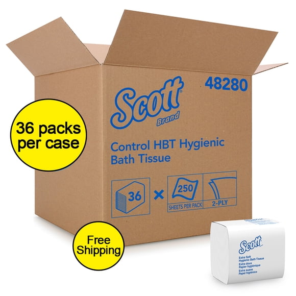 Scott Control Ultra Hygiène Tissus de Salle de Bain Doux 2 Plis, Simple Traction - 250 Feuilles/Pack, 36 Packs/boîte