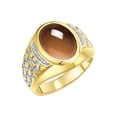 thumbnail image 3 of RYLOS Men's Rings 14K Yellow Gold Nugget Ring with Cabochon Gemstone & Diamonds Smoky Quartz Rings For Men Size 10, 3 of 7