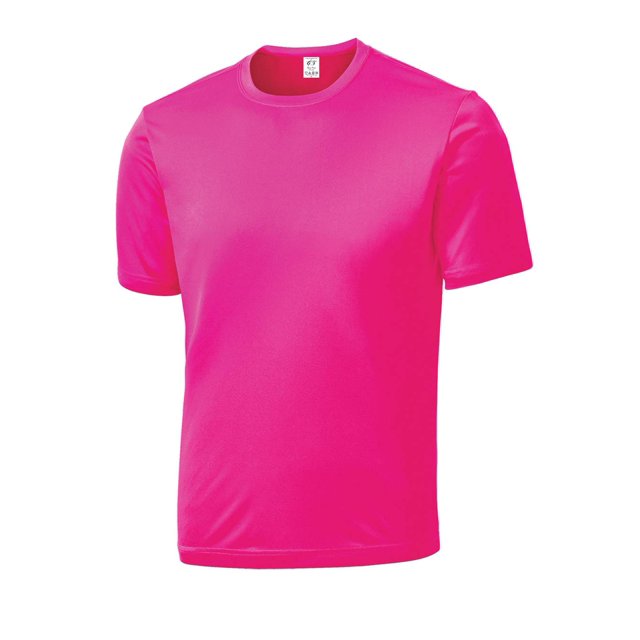 Gravity Threads Mens Short-Sleeve Moisture Wicking Shirt - Neon Pink - Large