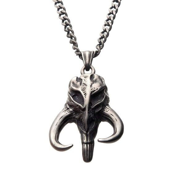 Star Wars Mandalorian : Collier Symbole Crâne de Mythosaure, Collier Pendentif en Acier Inoxydable avec Chaîne