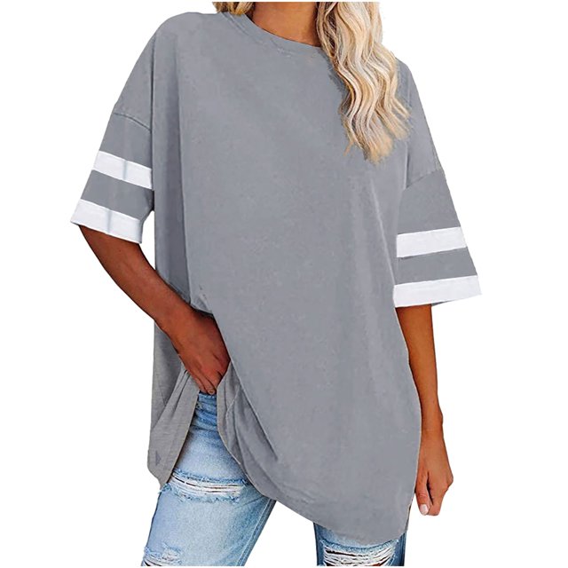 Chandails à Manches Courtes pour Femmes T-Shirts Surdimensionnés pour Femmes T-Shirts Amples Demi-Manches Col Rond Hauts Color Block Tuniques T-Shirts Surdimensionnés pour Femmes Hauts à Demi-Manches pour Femmes