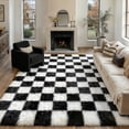 thumbnail image 1 of BERTHMEER 8'x10' Shag Area Rugs for Living Room Bedroom Fluffy Rugs Soft Checkered Plush Contemporary Geometric Modern Indoor Rugs Carpets, Black White, 1 of 7