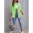 thumbnail image 4 of SEARIPE Women‘s Casual Denim Jacket Frayed Hem Ripped Long Sleeve Jean Jacket With Pockets Pink M, 4 of 5