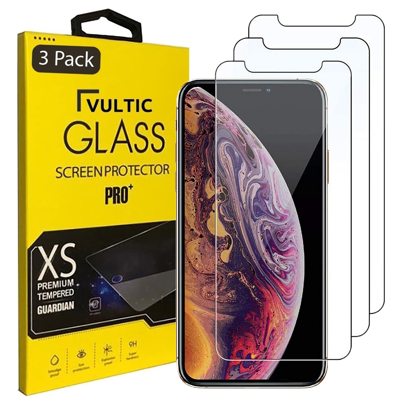 Vultic [3 Pack] Screen Protector for iPhone 11 Pro Max / XS Max (6.5 inch) [Case Friendly], Tempered Glass Film Cover