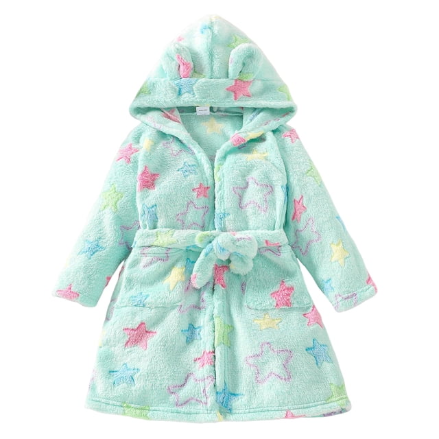 Zanarzt Girls Fleece Robe Girls Fleece Robe Boys Hooded Bathrobe Soft Flannel Robe for Kids Green,3-4 Years