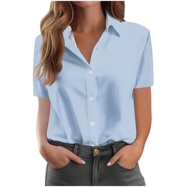 Maplenight Hauts de Bureau pour Femmes Chemisiers de Travail Couleur Unie Chemises Boutonnées Décontractées Confortables Haut à Manches Courtes Blouse T-Shirt 2025 en Liquidation