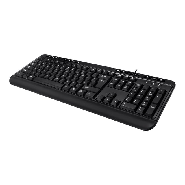 Adesso EasyTouch 132 Clavier de Bureau Multimédia avec 104 Touches Pleine Grandeur et Concentrateur USB Intégré à 3 Ports, Doté de Commutateurs à membrane Silencieux et de Touches Multimédias et Windows Dédiées au design Filaire Noir, Idéal pour une Utilisation Efficace sur le Bureau et une Connectivité Facile avec les Appareils.