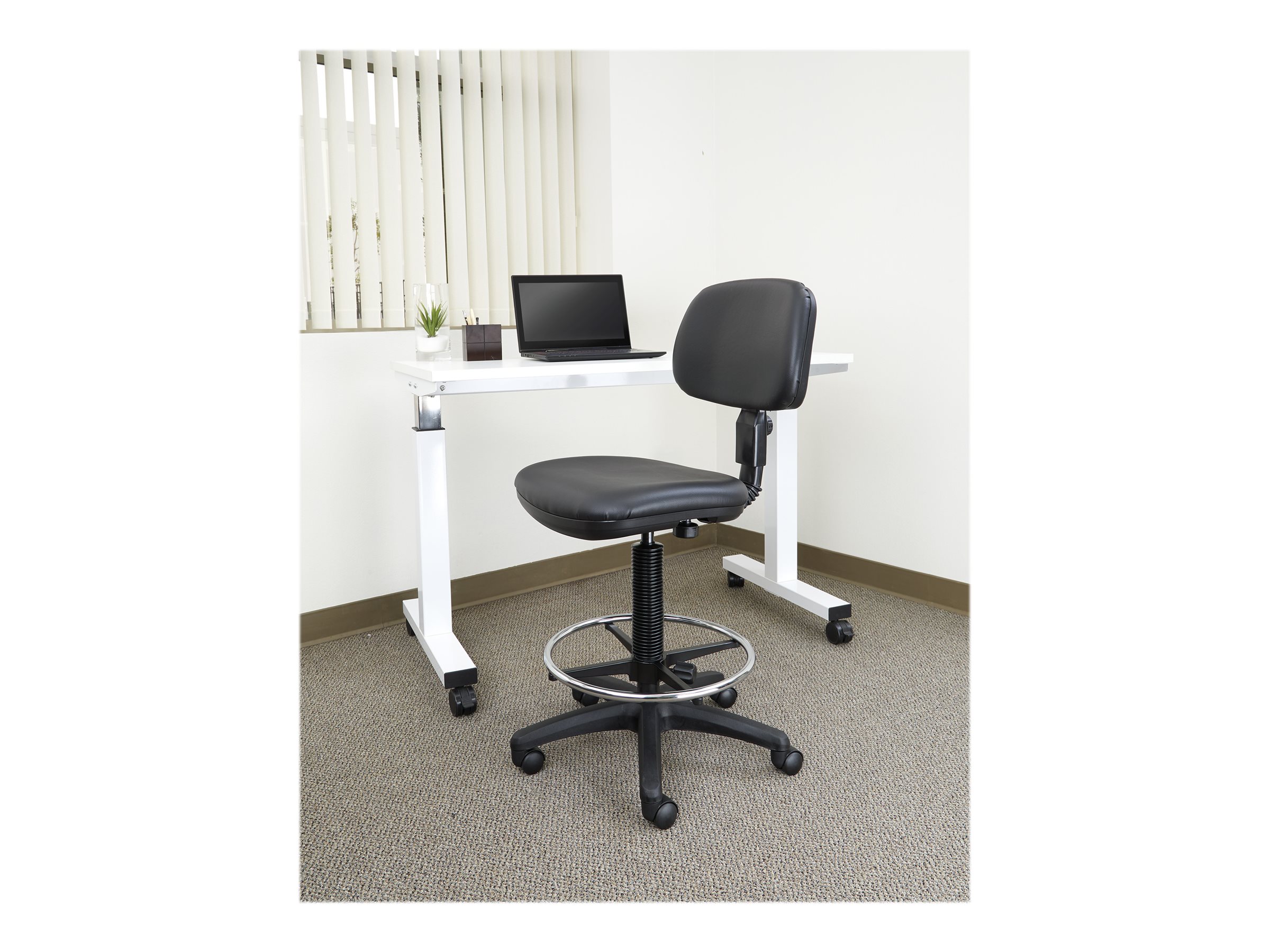 Office Star Sculptured Vinyl Seat and Back Pneumatic Drafting Chair with Adjustable Chrome Foot ring, Black