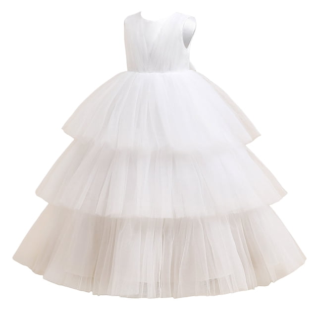AJIWYH Robe Formelle pour Filles--Robe Mode Gâteau Sans Manches Douce Blanche pour 5-6 Ans