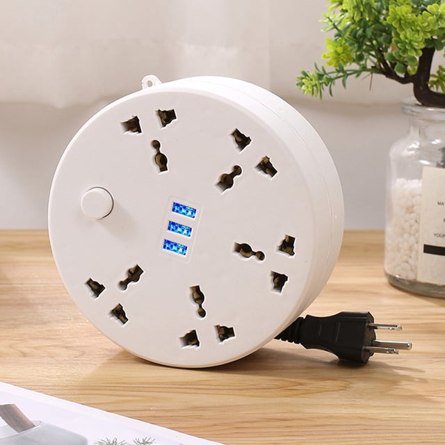 TopLLC Barre d'Alimentation de Voyage au design Circulaire, 5 Prises CA à Grand Espacement, 3 ports USB et un Cordon d'Extension de 6,56 Pi. Comprend un Rangement compact et un Contrôle par Bouton pour une Utilisation Facile. Convient aux Installations en Chambre, au Travail, en Résidence Étudiante Ou en VR.