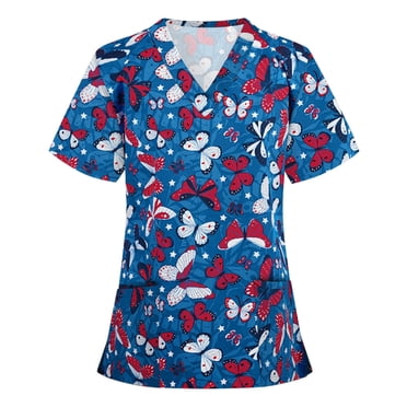 SuoKom Sarraus pour Femmes Uniforme d'Infirmière Ensemble Jogger Hauts Extensibles Multi-Poches Manches Courtes T-Shirts à Col en V pour Femmes T-Shirts Graphiques Cadeaux de la Fête des Mères pour Maman