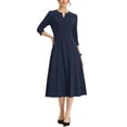 thumbnail image 2 of INSPIRE CHIC Robe de Travail pour Femme Ligne A Manches 3/4 Robe Midi Élégante S Bleu Marine, 2 of 6