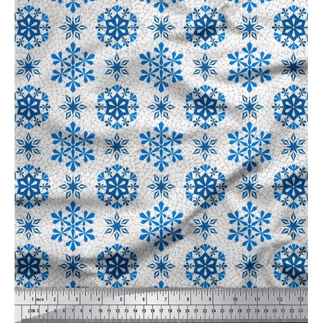 Soimoi Rayon Fabric Snow Flakes Floral Print Sewing Fabric Yard 42 Inch Wide