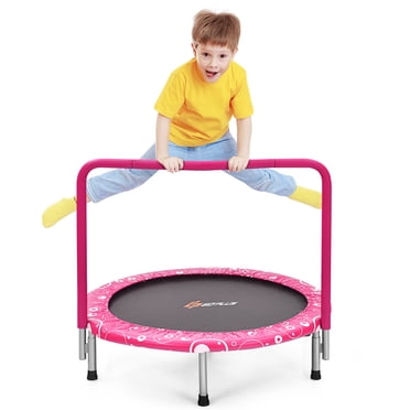 Costway Trampoline pour Enfants de 36 Pouces avec Main Courante Entièrement Couverte et Coussinet Intérieur Extérieur Rose
