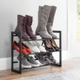 thumbnail image 3 of mDesign Metal 3 Tier Adjustable/Expandable Shoe and Boot Storage Organizer Rack - Space-Saving Angled Vertical Storage - Closet Entryway Mudroom Bedroom Garage - Black, 3 of 5