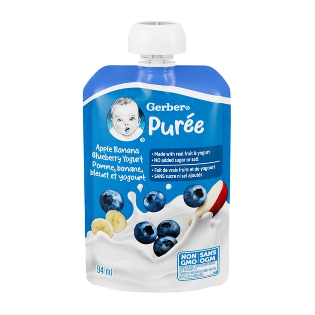 GERBER Apple Banana Blueberry Yogurt Purée, Real Fruit & Yogurt, For Babies, 94mL