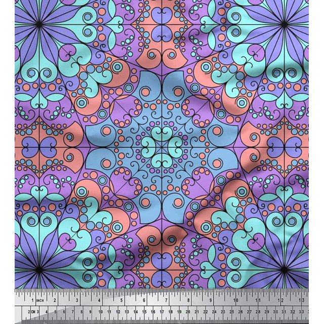 Soimoi Polyester Crepe Fabric Mandala Kaleidoscope Fabric Prints by Yard 52 Inch Wide