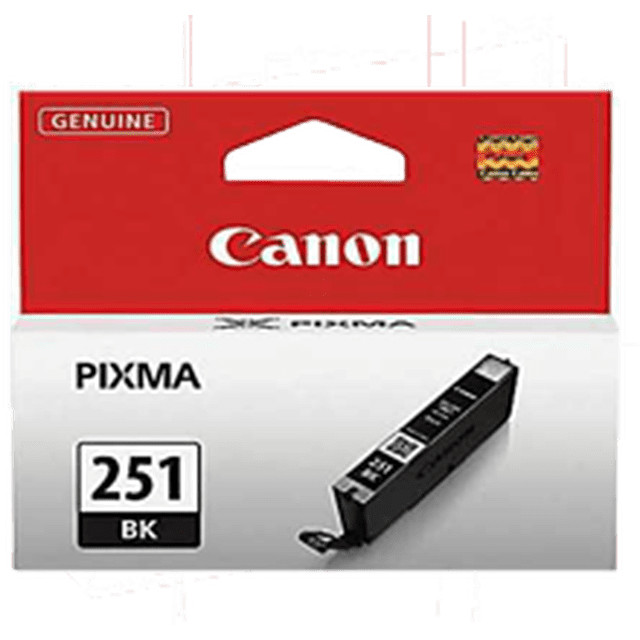 Cartouche d'Encre CLI-251BK Noire Neuve d'Origine par Canon, Conçue pour les Imprimantes Pixma comme iP-7220, MG-6320, MX-722, MX-922 et Autres. la Cartouche Est Présentée dans Son Emballage de Vente au Détail avec un design Rouge et Blanc, l'Identification de Marque Canon et les Spécifications du Produit Bien en Vedette.
