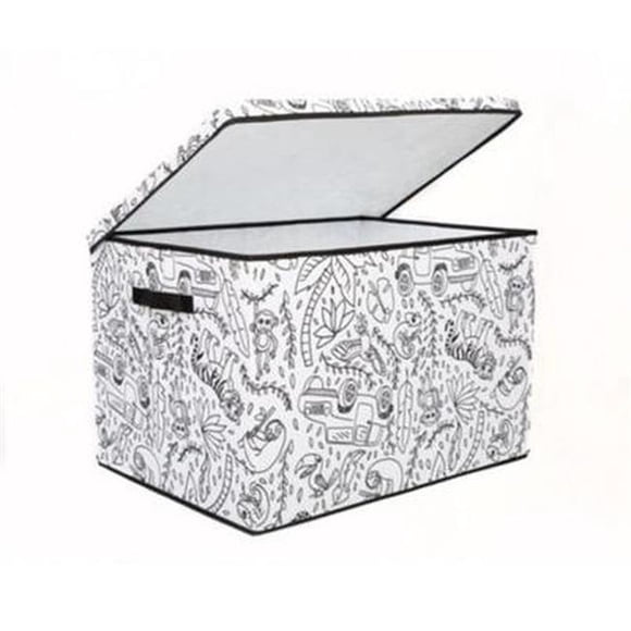 Baum 21A351JE Bac de Rangement pour Enfants avec Couvercle pour Coloriage, Séparateur Amovible et Comprend des Marqueurs Lavables, Motif Jungle - Moyen - Lot de 4
