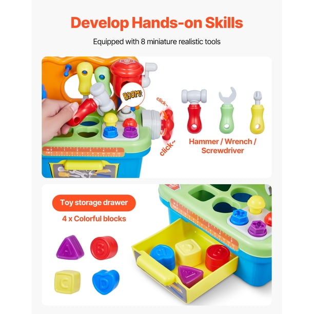 VEVOR Établi Enfants 56 Pièces – Perceuse Réaliste, Outils De Bricolage, Coffre Portable, Cadeau Apprentissage 3+ Ans