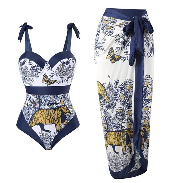 Maillot de Bain une Pièce pour Femmes avec Jupe Portefeuille Maxi Bikini, Maillot de Bain 2 Pcs à Imprimé Floral, Ensemble Tankini Gainant