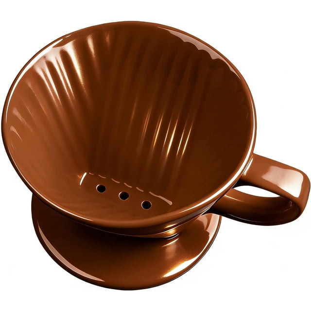 Handmade Pour Over Ceramic Coffee Dripper - Authentic Brewing Experience for Camping, Office, and Home.,Coffee Brown