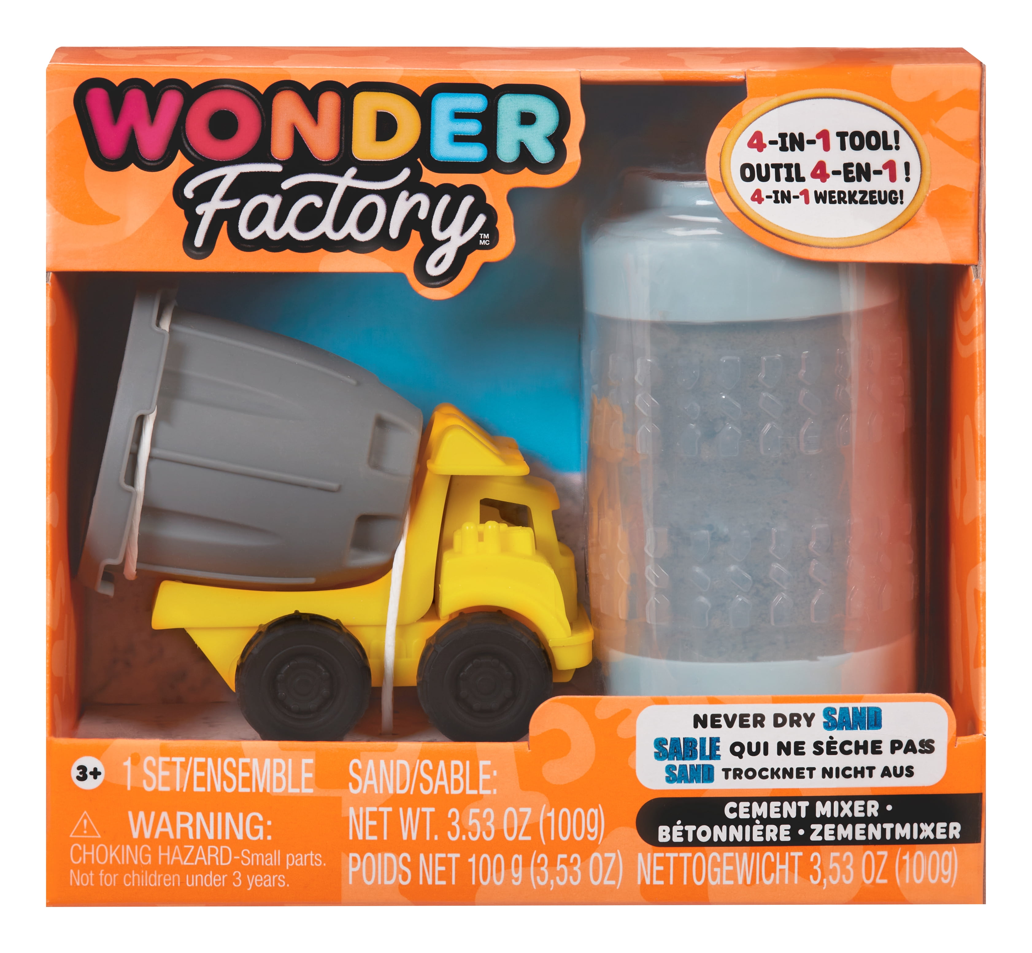Camions de construction avec sable jamais sec Wonder Factory - bleu + bétonnière - ne sèche jamais et est sans gluten