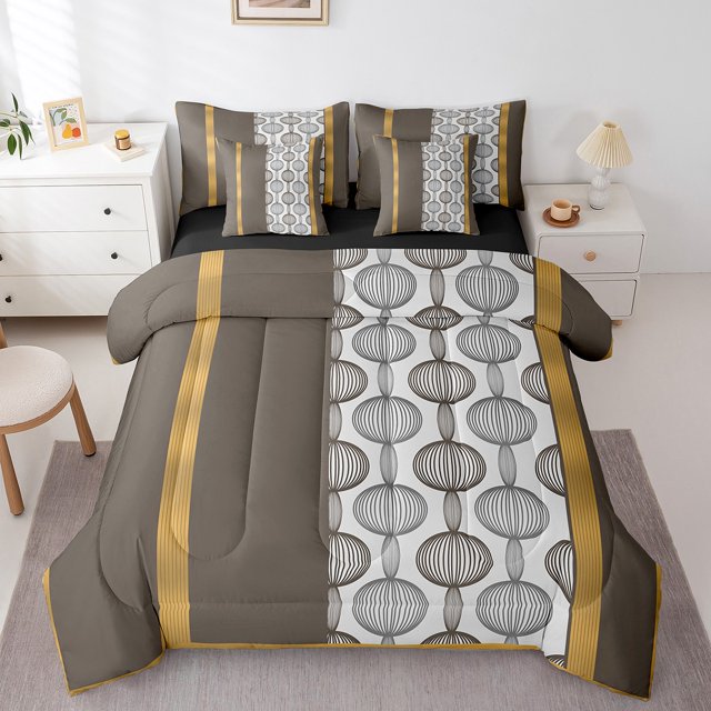 Erosebridal Literie Géométrique Cercle Taille Complète, Ensembles de Literie Lignes Abstraites Taille Complète, Décoration de Chambre Rétro, Réversible 7 Pcs