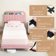 thumbnail image 4 of BeesClover Velvet Platform Bed with Storage Headboard and Bookcase, Upholstered Bed Frame for Kids and Girls, Quiet Design with Strong Wood Slats and Metal Legs, Easy Assembly, 4 of 9