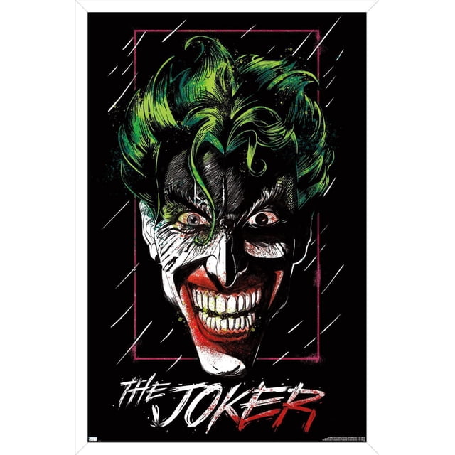 DC Comics - The Joker - Affiche Murale Gros Plan, 14,725 Po x 22,375 Po avec des Cheveux Verts et Noirs Stylisés sur un Fond Noir Encadré d'Un Mince rectangle Rouge, avec « The Joker » en Texte Style Graffiti Blanc et Rouge au Bas, Idéal pour la Déco Murale de Chambre Ou de Bureau.