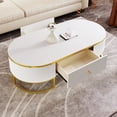 thumbnail image 1 of Noble House 47.2" Modern Oval Coffee Table with Drawers,Curved Profile Design, Gold Metal Decor for Living Room,White, 1 of 9