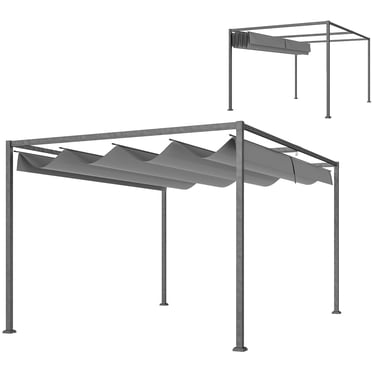 Outsunny 13' x 10' Patio Pergola with Retractable Canopy, Dark Grey